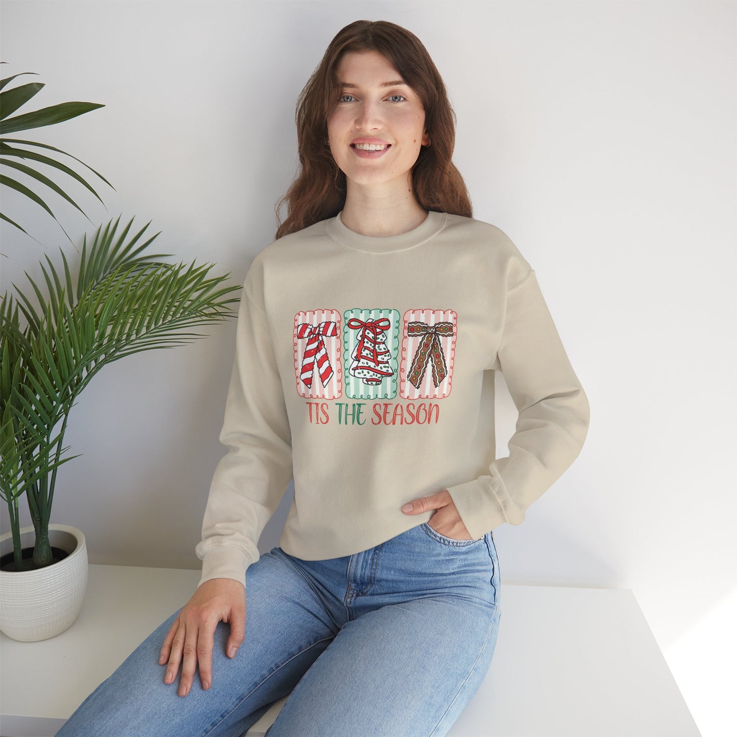 Retro Tis The Season Holiday Christmas Bell & Bow Blocks Sweatshirt