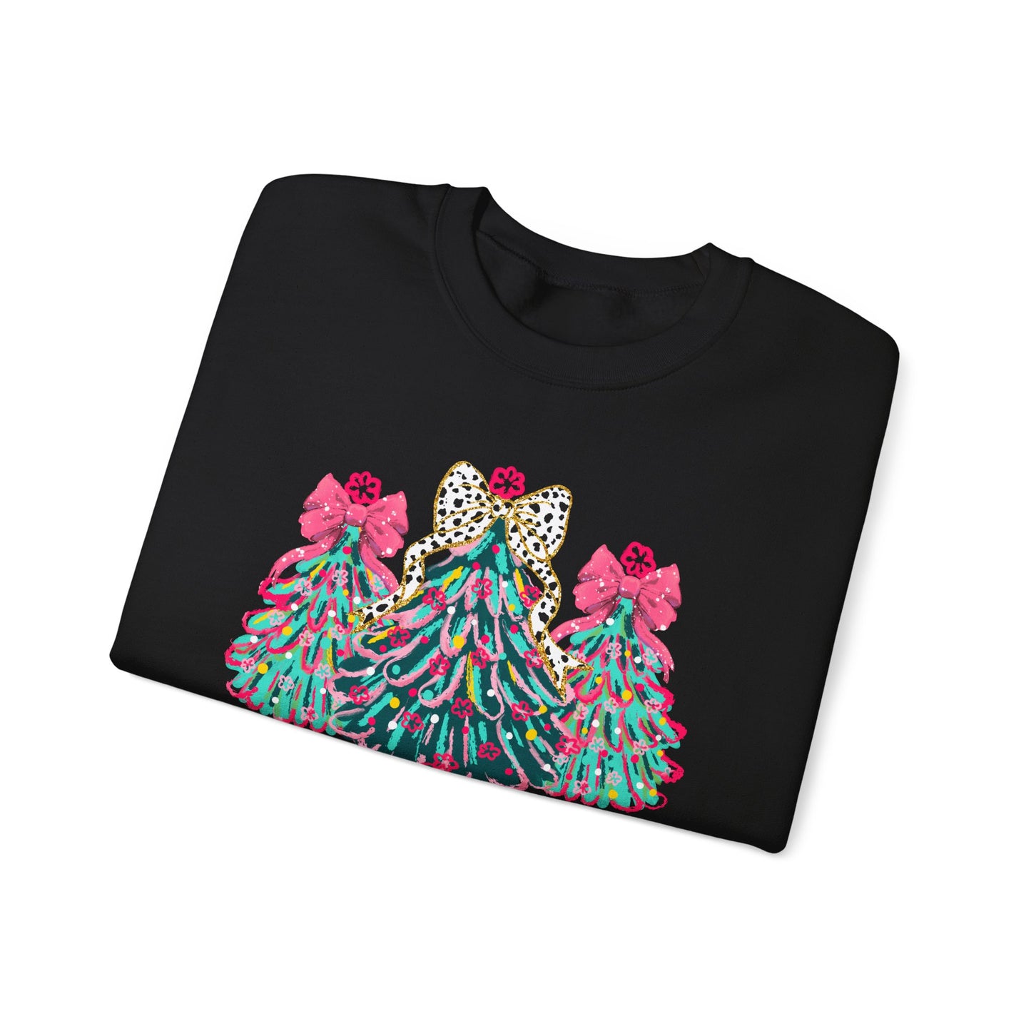Merry & Bright' Sassy Fun Cheetah Print Bow Christmas Trees Sweatshirt