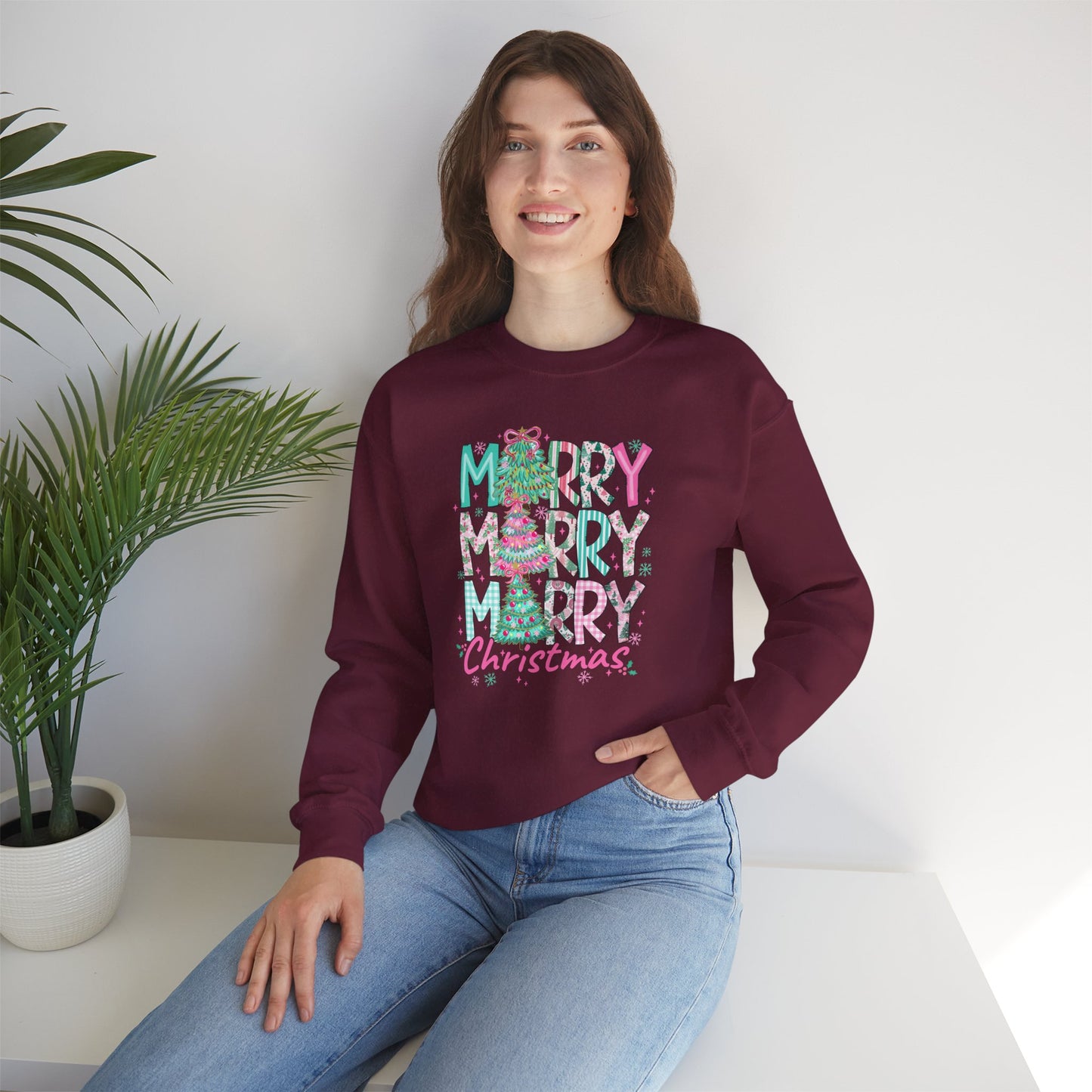 Bold Merry Merry Merry Pink Teal Christmas Sweatshirt