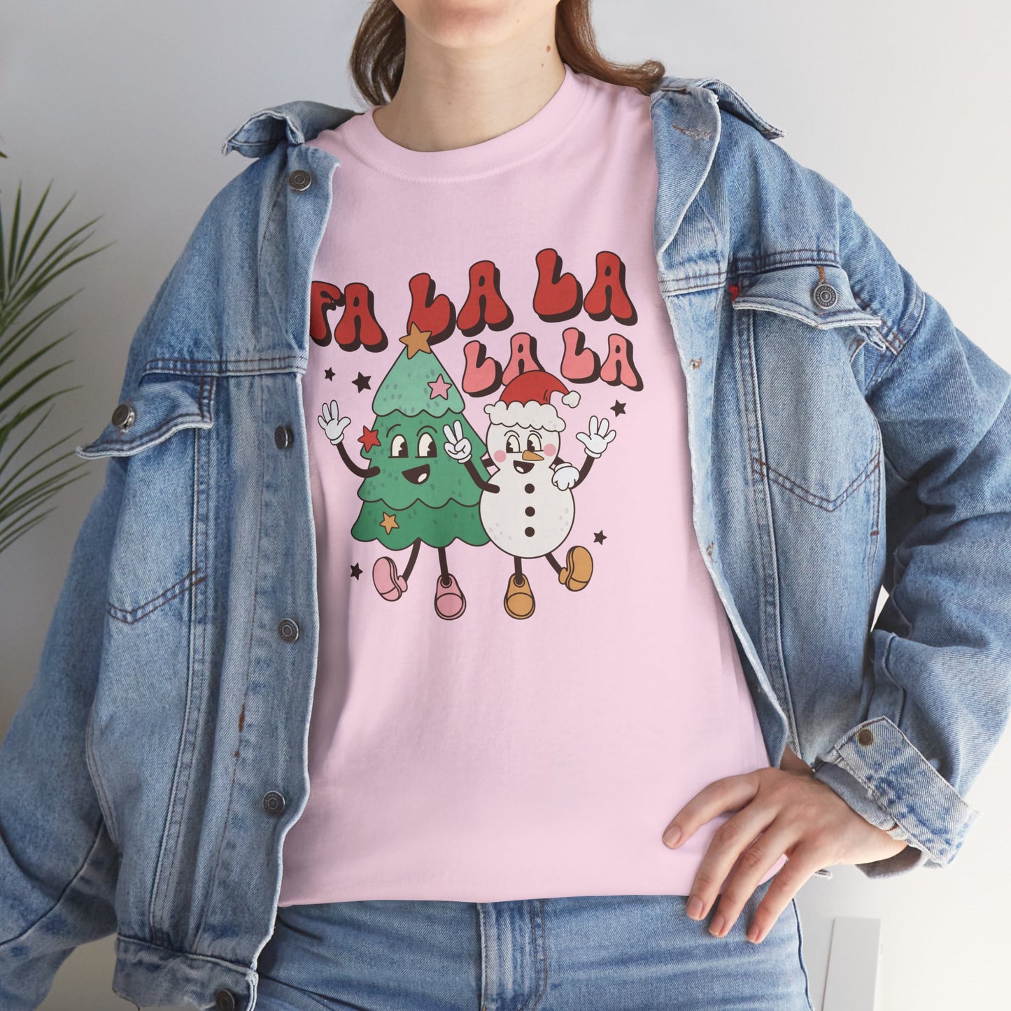 FA LA LA LA Retro Christmas Tree & Snowman Groovy Holiday Vibe Tee