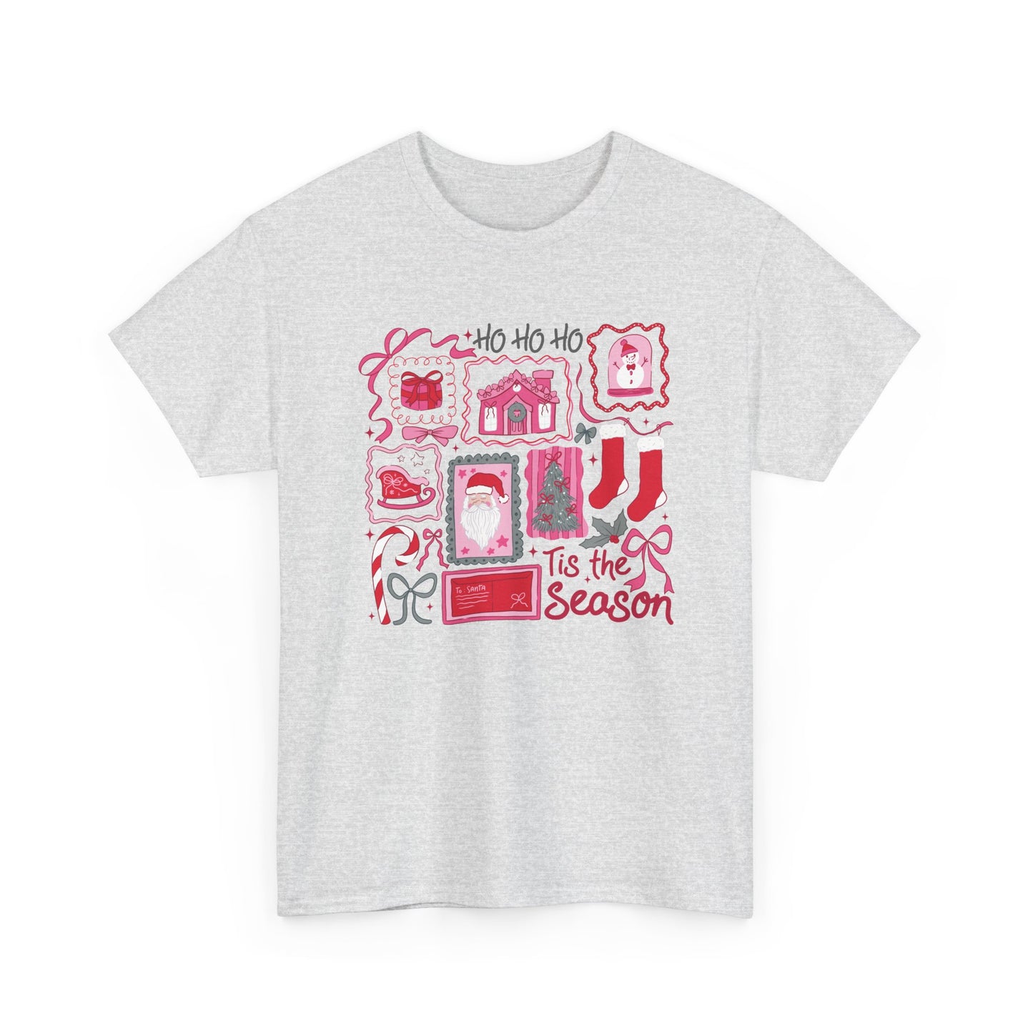 Vintage Christmas Stamp Collage T-Shirt | Ho Ho Ho Holiday Tee