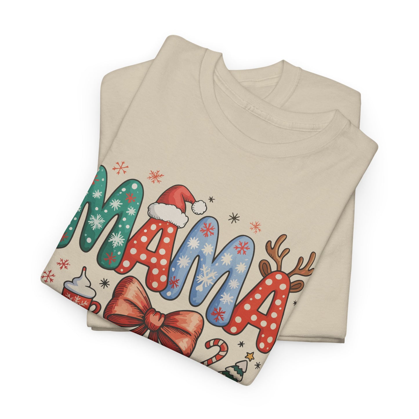 Cute Holiday MAMA Shirt | With Santa Hat, Bow, and Christmas Tree Graphic