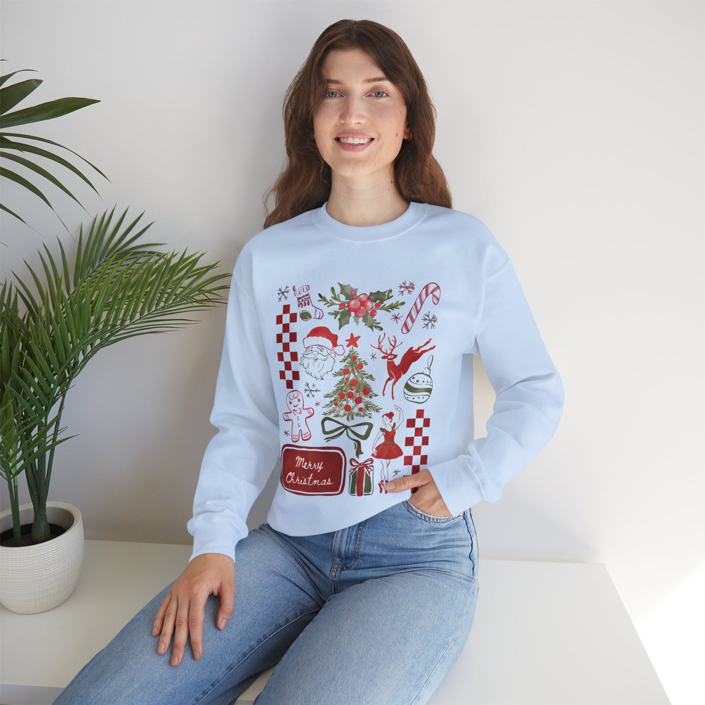 Cute Cozy Santa and Reindeer Christmas Collage Sweatshirt