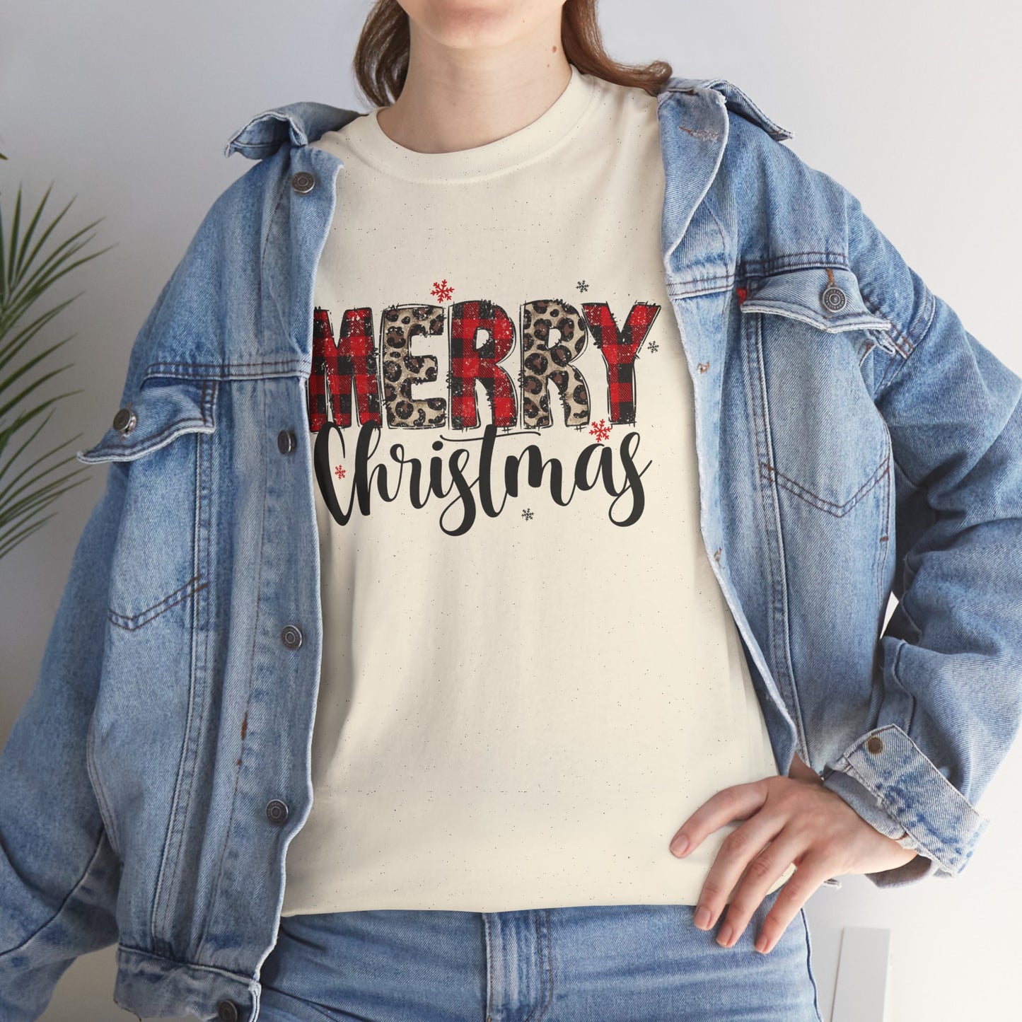 Red Plaid & Leopard Print Merry Christmas Tee