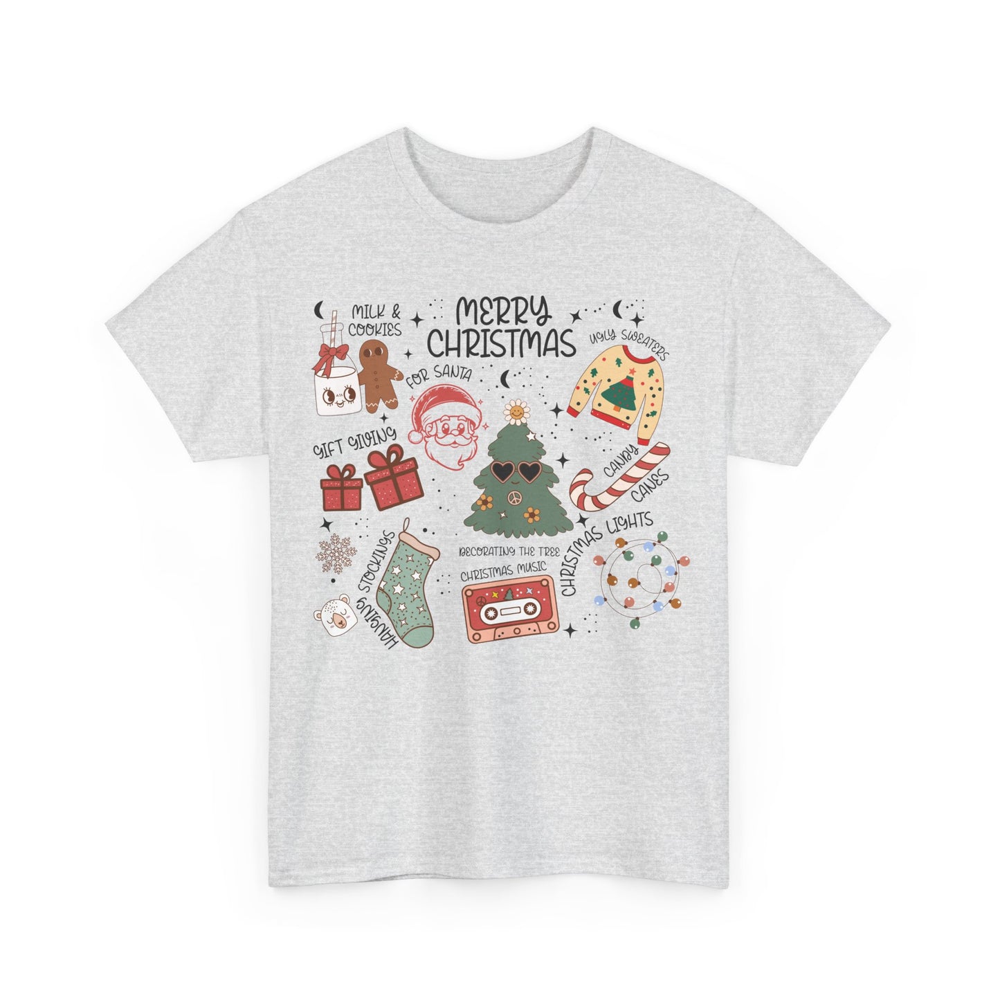 Merry Christmas Doodle Icon T-Shirt | Vintage Holiday Aesthetic Tee
