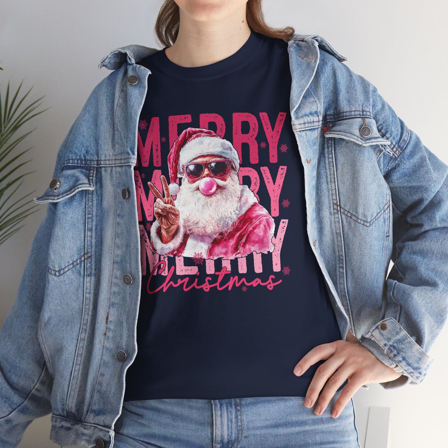 Cool Santa in Sunglasses & Pink Bubble Gum Sassy Christmas Graphic Tee