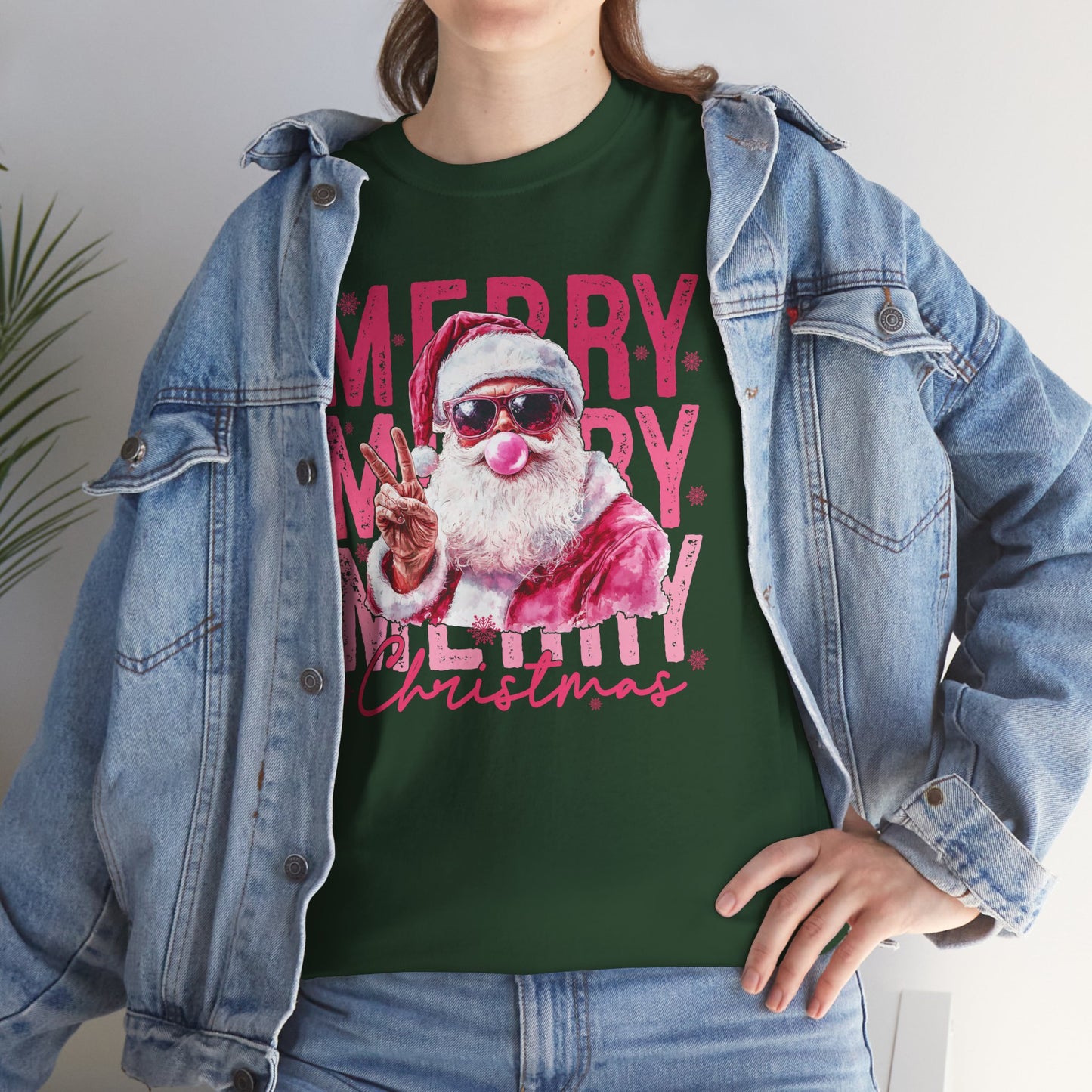 Cool Santa in Sunglasses & Pink Bubble Gum Sassy Christmas Graphic Tee