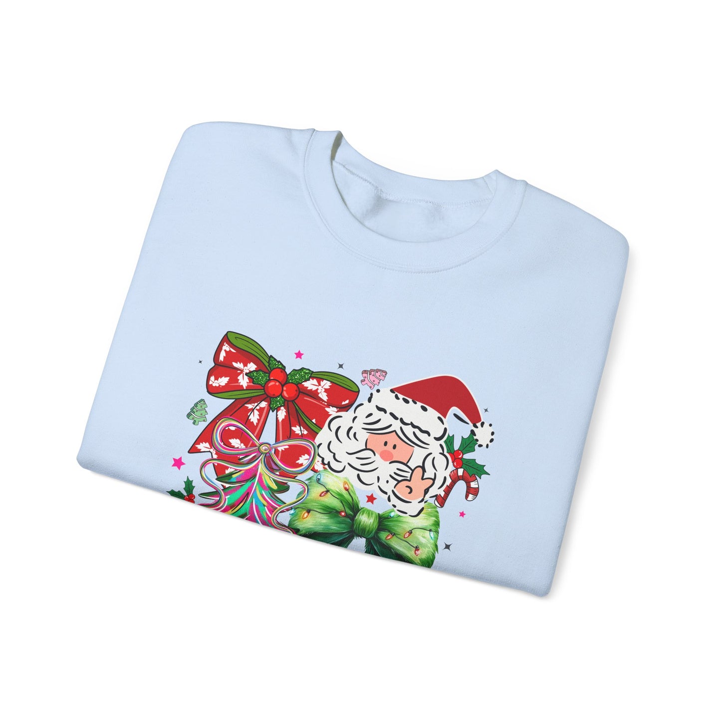 Festive Vibrant Retro Santa and Christmas Bow Graphic Sweatshirt