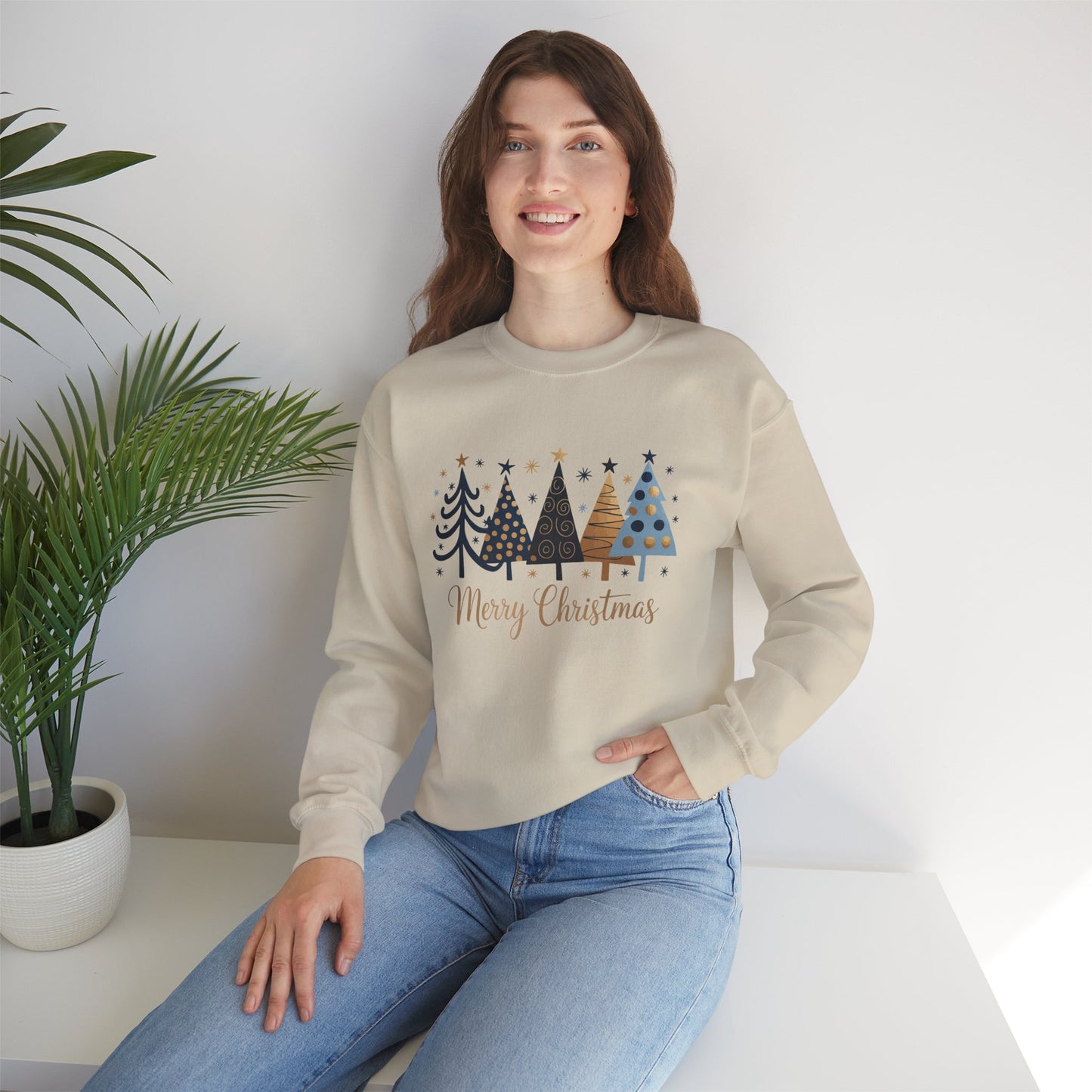 Merry & Bright Navy Gold Chic Holiday Christmas Tree Sweatshirt