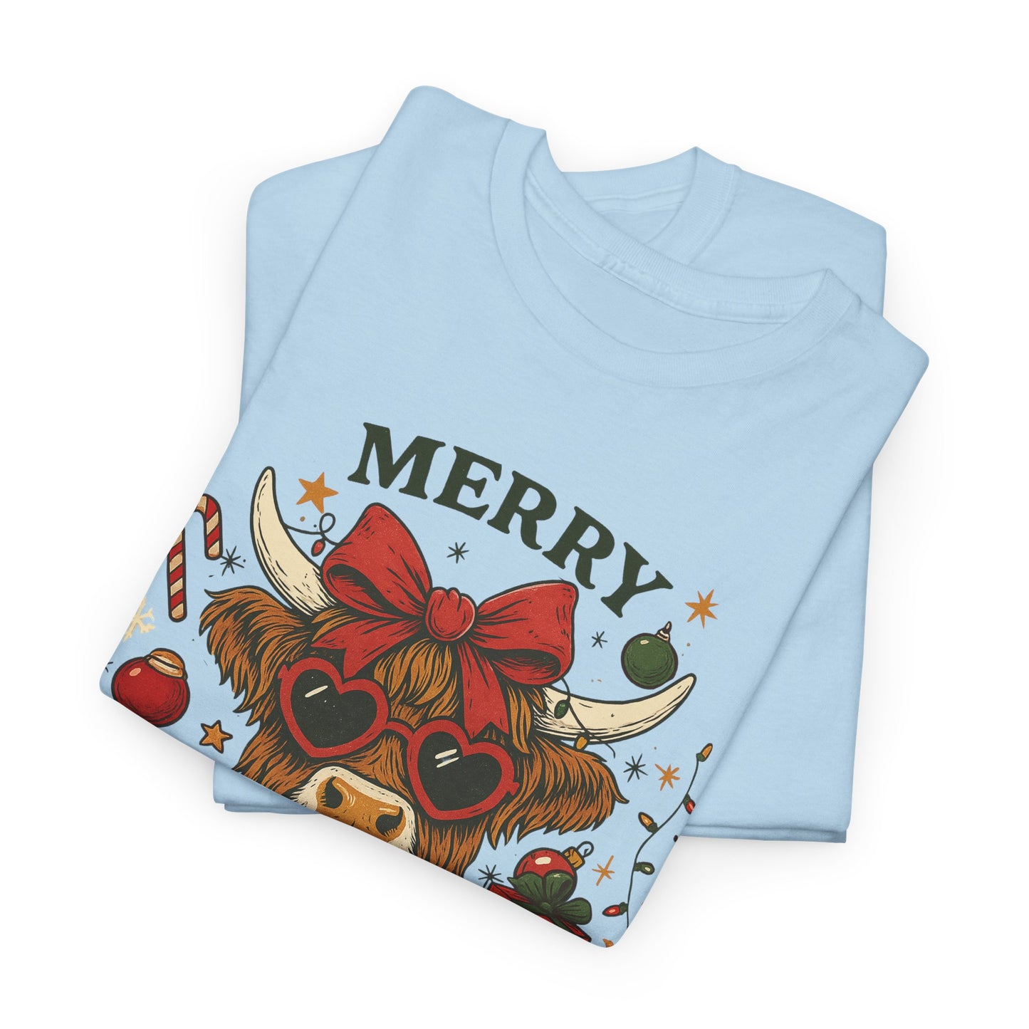 Cozy Highland Sassy Cow with Bow & Sunglasses Christmas Tee