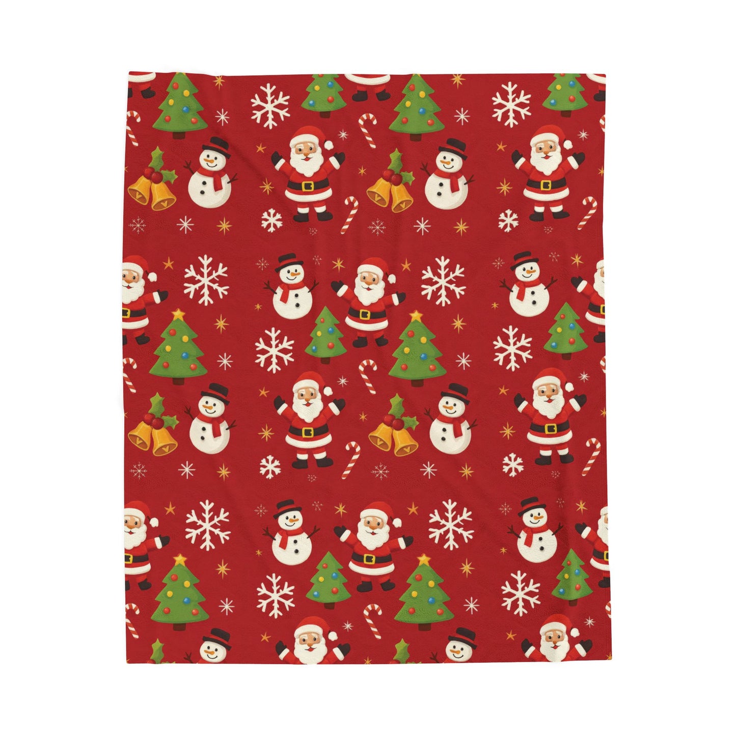 Red Santa and Snowman Pattern Plush Christmas Blanket - Festive Holiday Home Decor