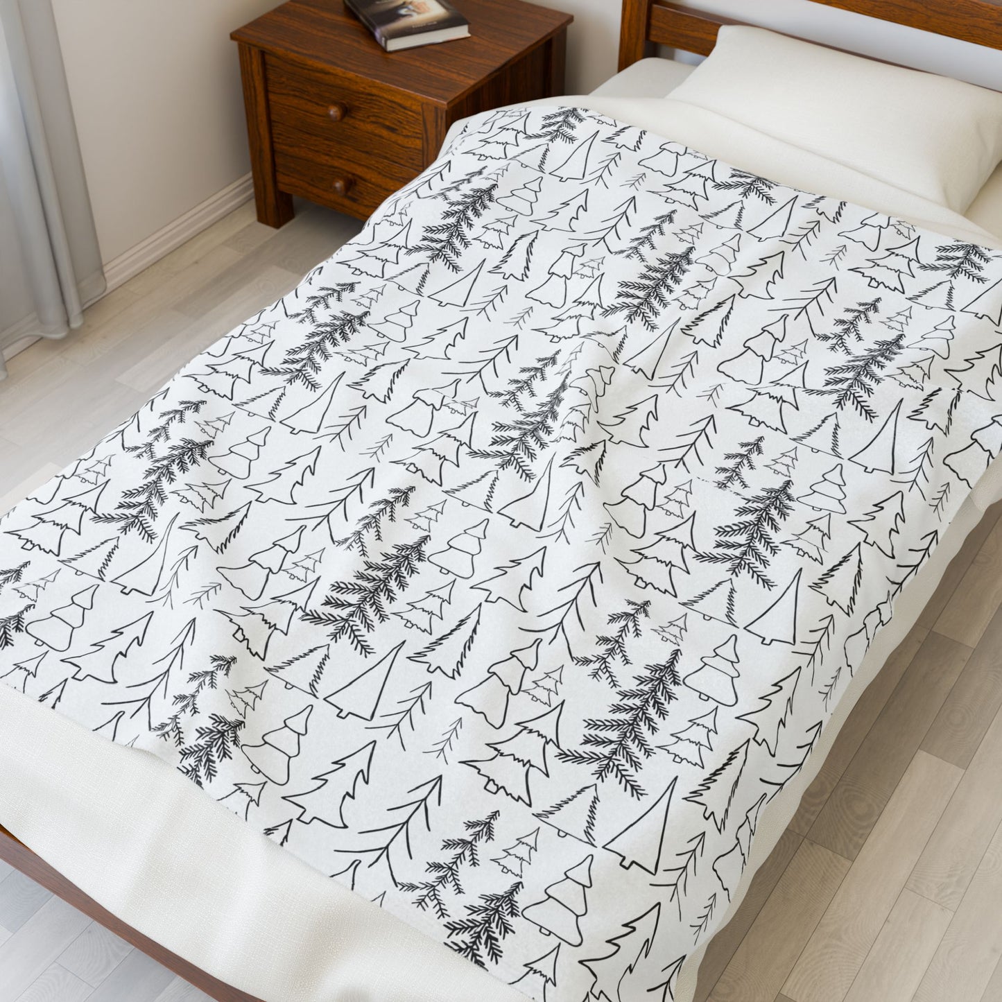 Minimalist Modern Holiday Black & White Christmas Tree Pattern Blanket -