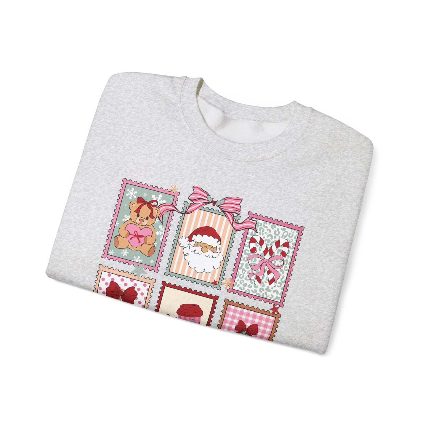 Retro Santa and Reindeer Christmas Stamp Festive Patchwork Holiday Block Sweatshirt