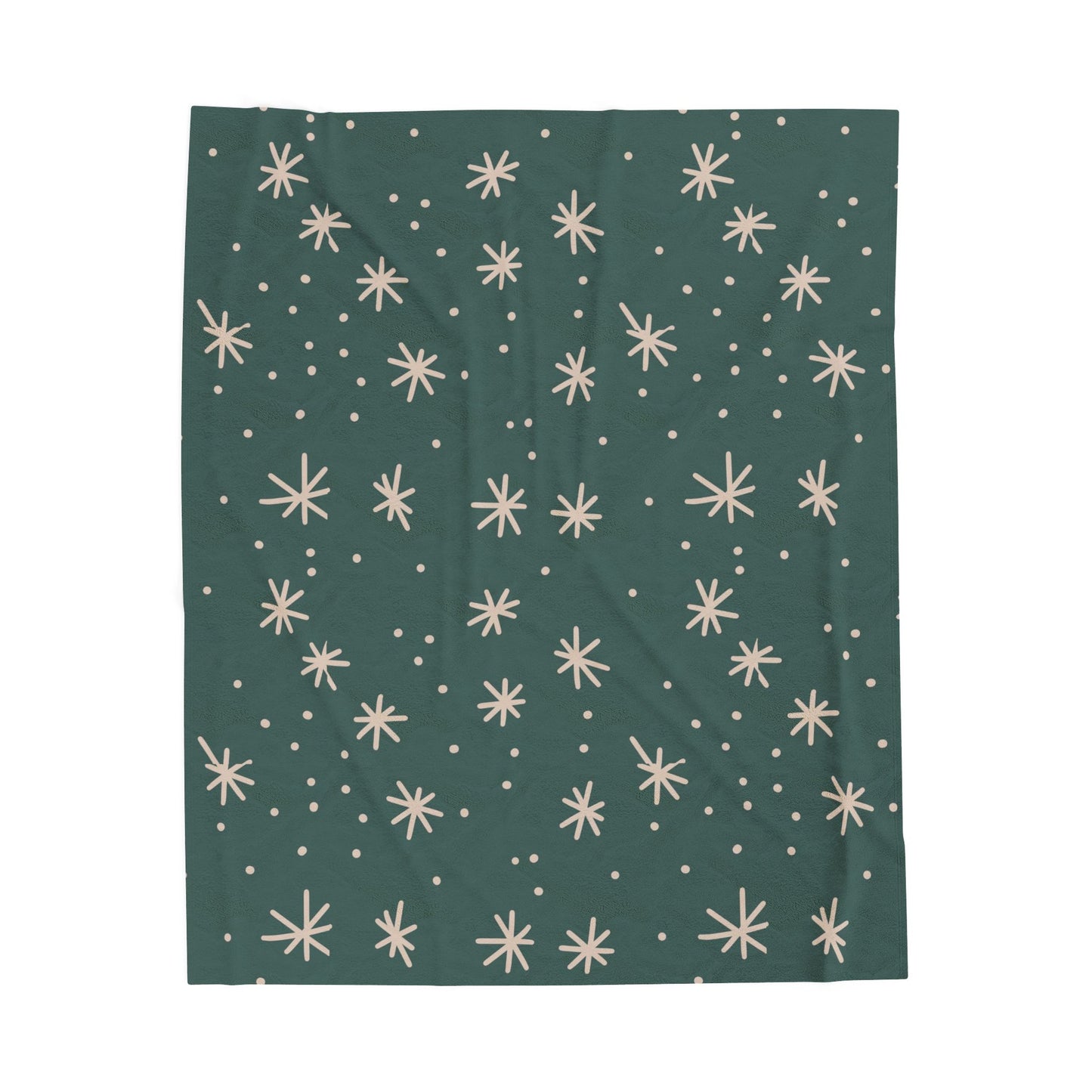 Quiet Winter Snowflake Pattern Blanket - Soft Teal Green & Cream