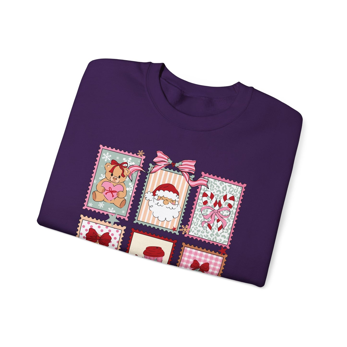 Retro Santa and Reindeer Christmas Stamp Festive Patchwork Holiday Block Sweatshirt