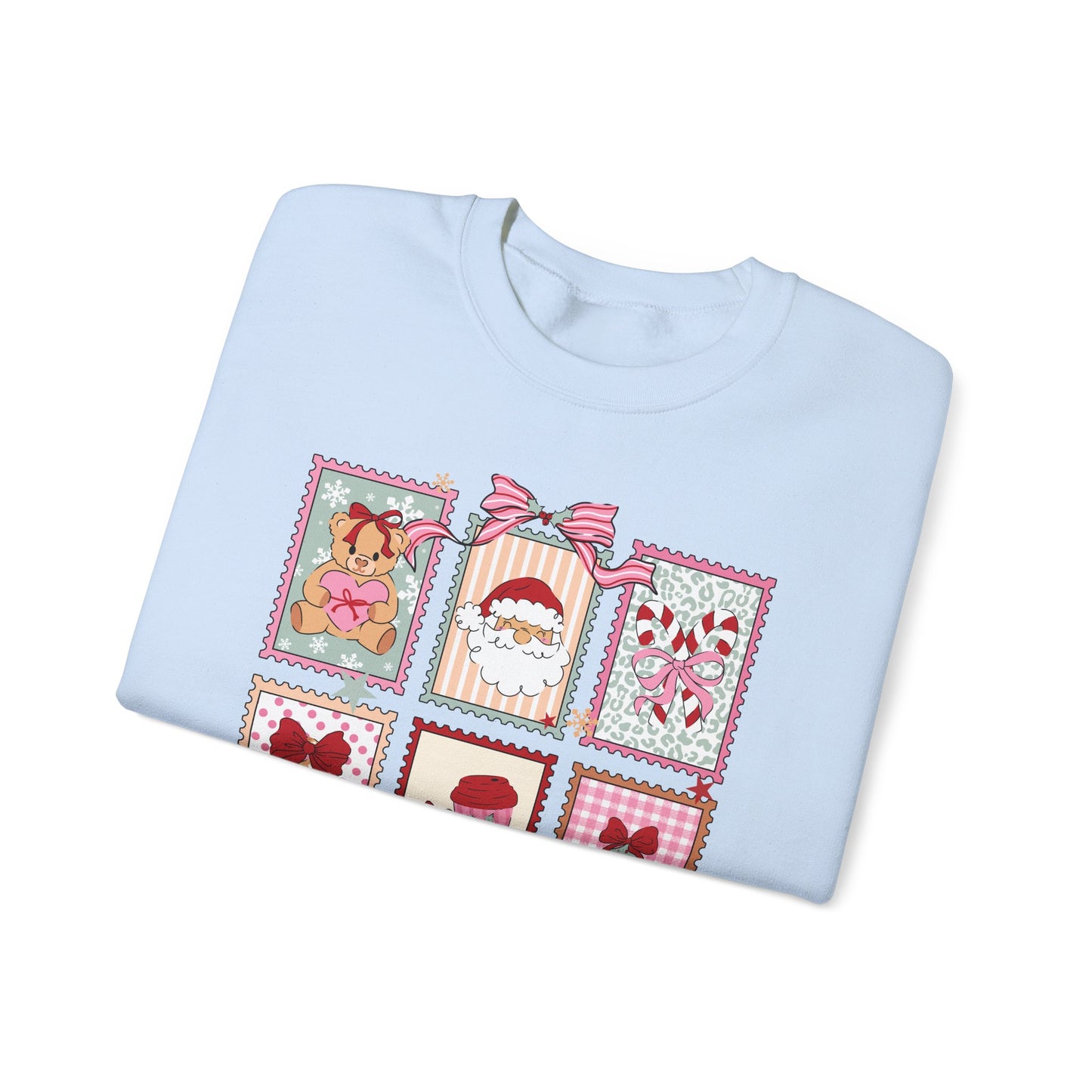 Retro Santa and Reindeer Christmas Stamp Festive Patchwork Holiday Block Sweatshirt