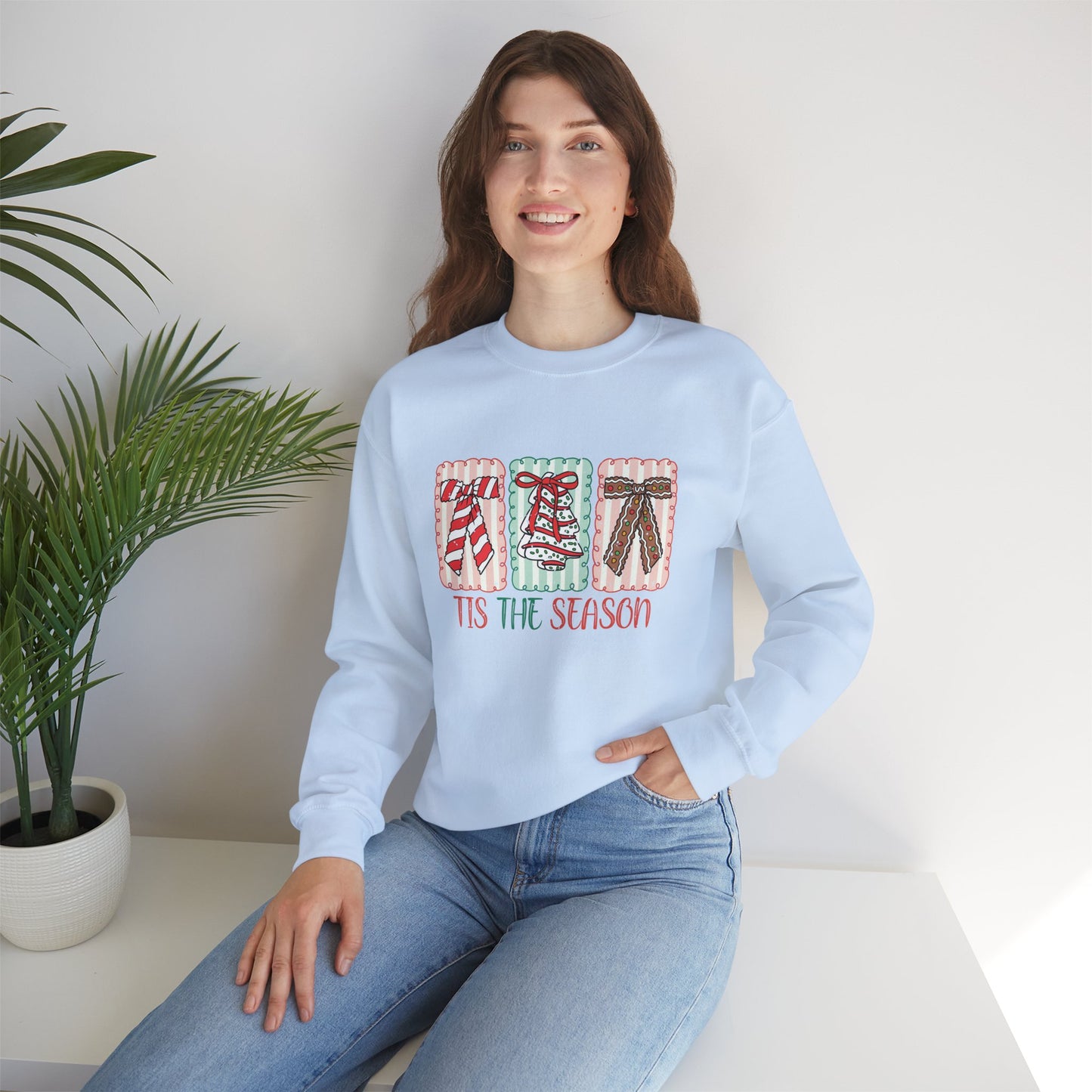 Retro Tis The Season Holiday Christmas Bell & Bow Blocks Sweatshirt