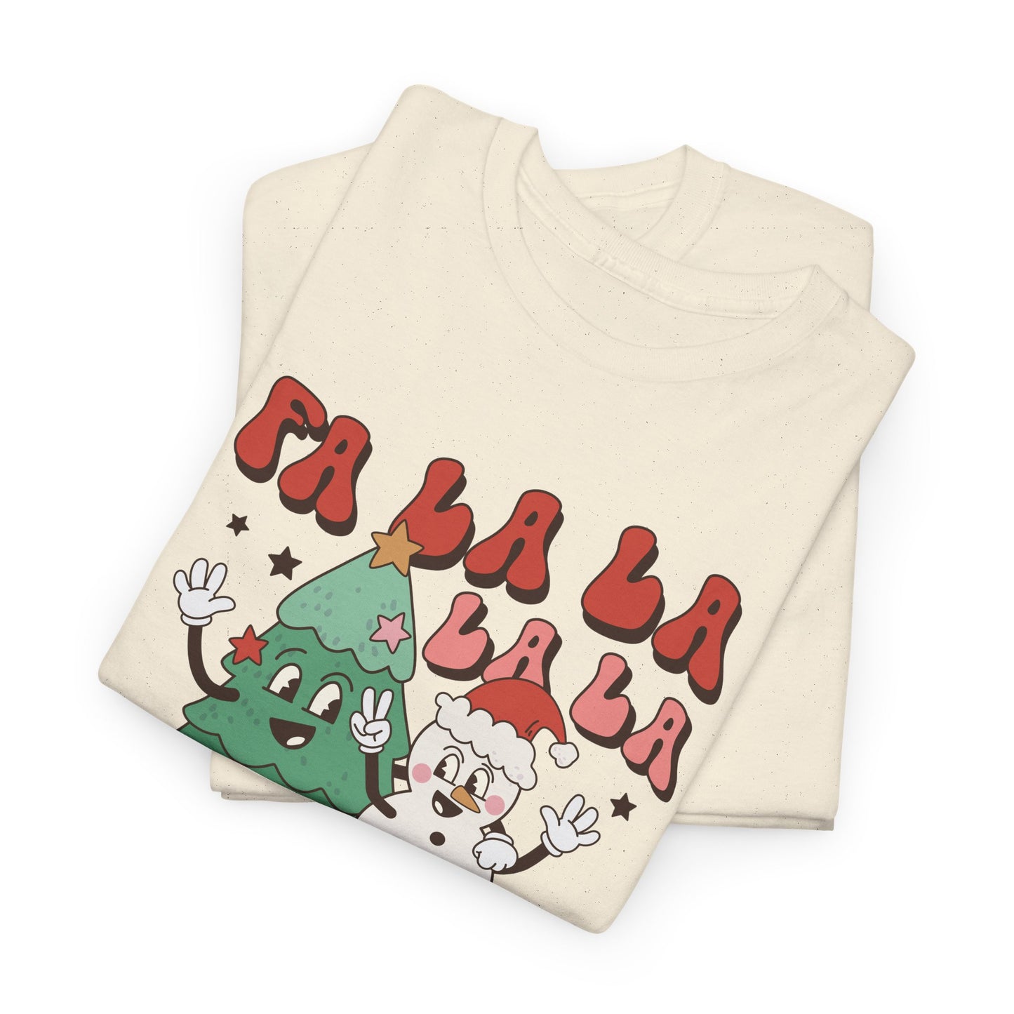 FA LA LA LA Retro Christmas Tree & Snowman Groovy Holiday Vibe Tee