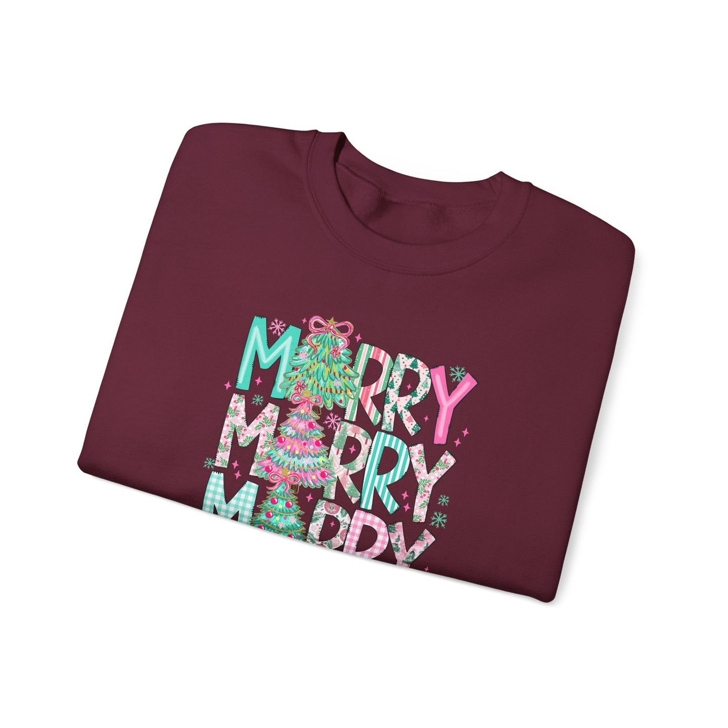 Bold Merry Merry Merry Pink Teal Christmas Sweatshirt