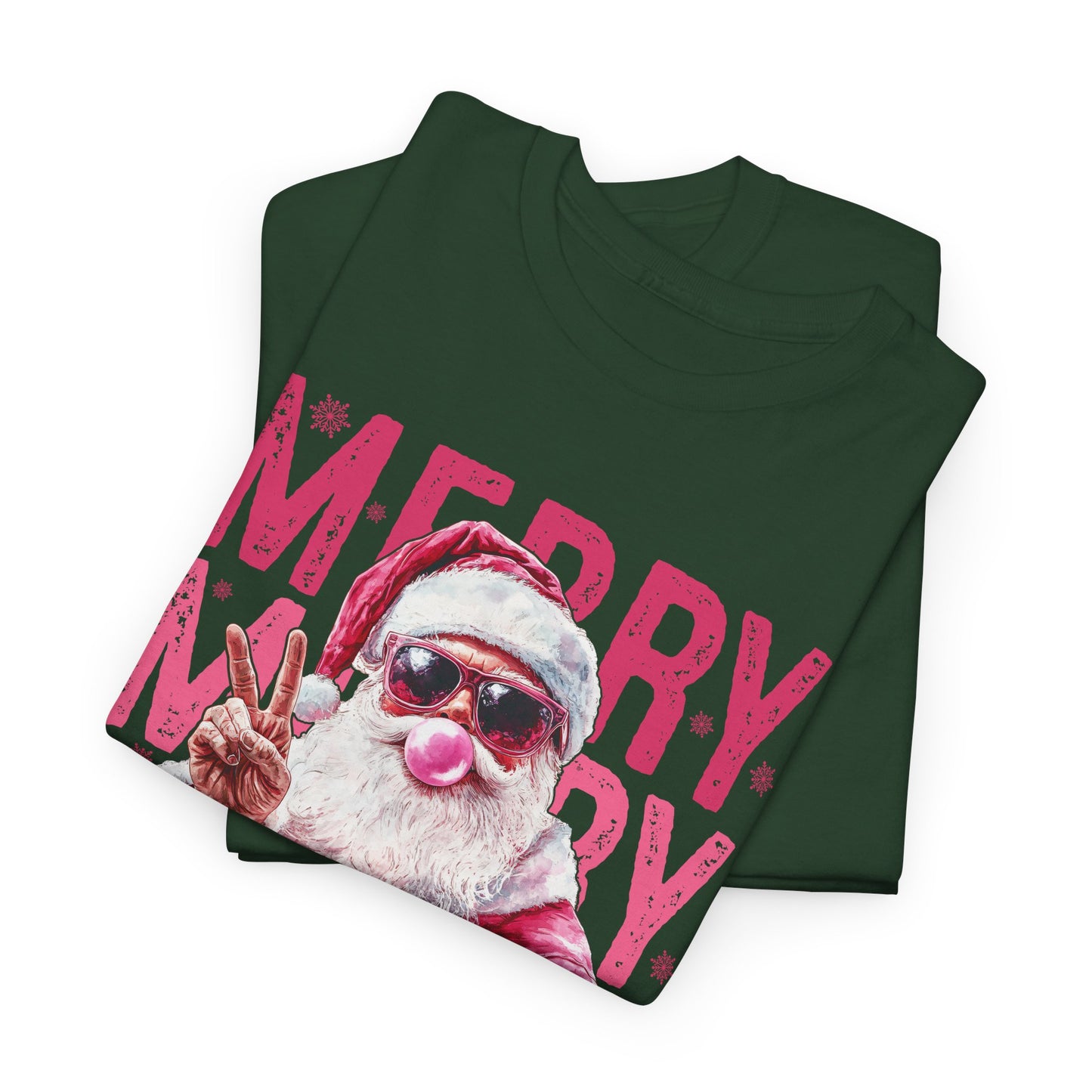 Cool Santa in Sunglasses & Pink Bubble Gum Sassy Christmas Graphic Tee