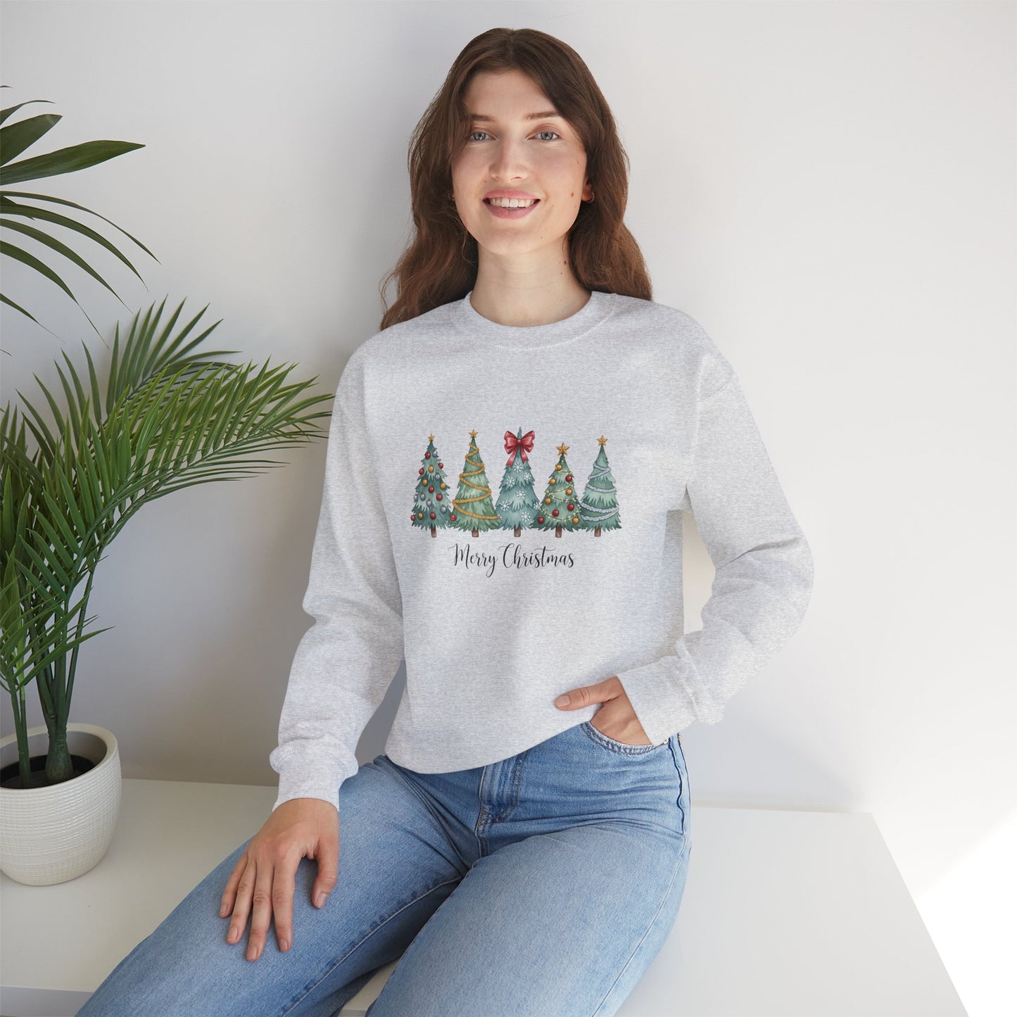 Merry Christmas Watercolor Festive Holiday Tree Forest Sweatshirt