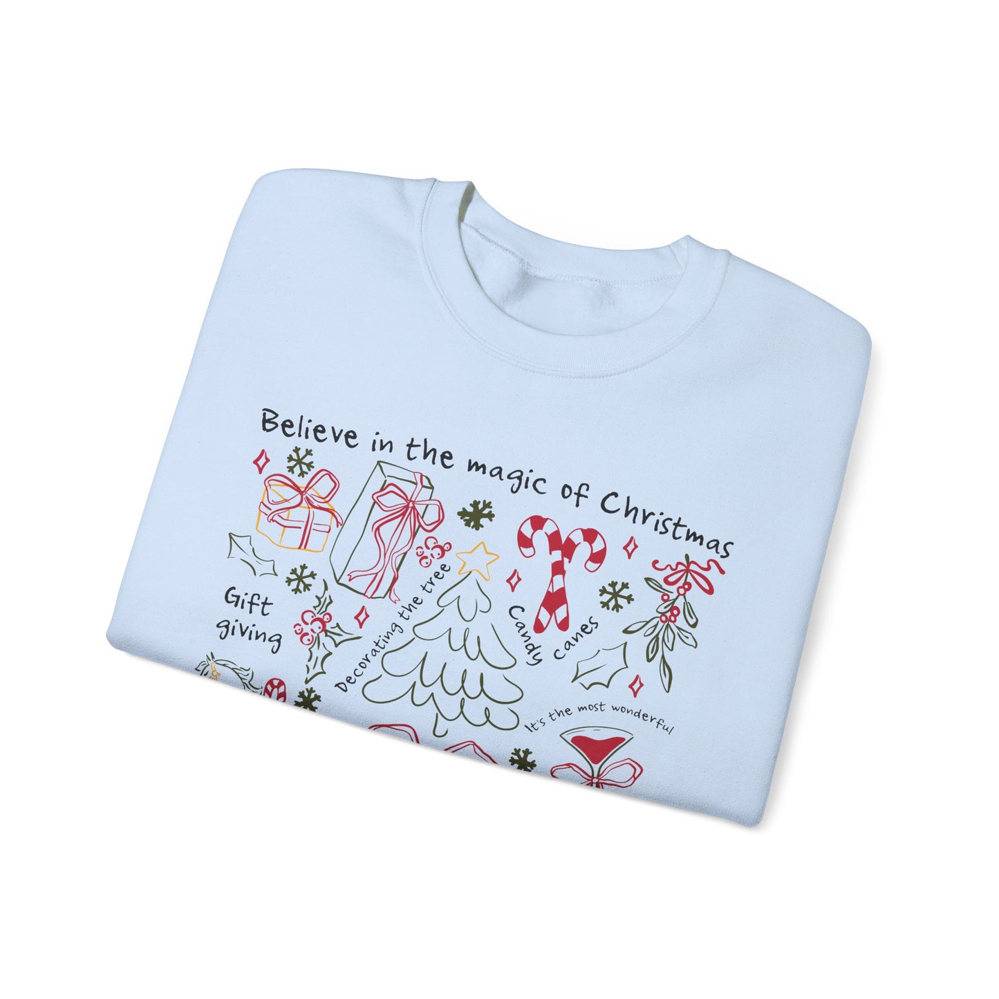 Believe in the Magic of Christmas Doodle Festive Holiday Cozy Crewneck Sweatshirt