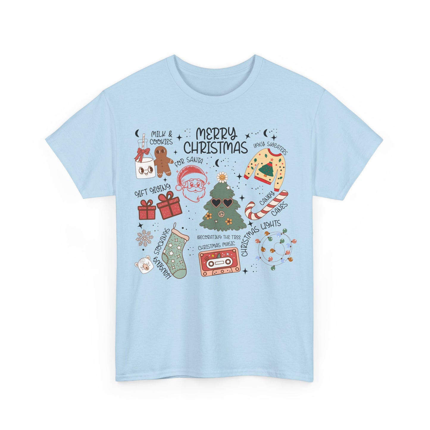 Merry Christmas Doodle Icon T-Shirt | Vintage Holiday Aesthetic Tee