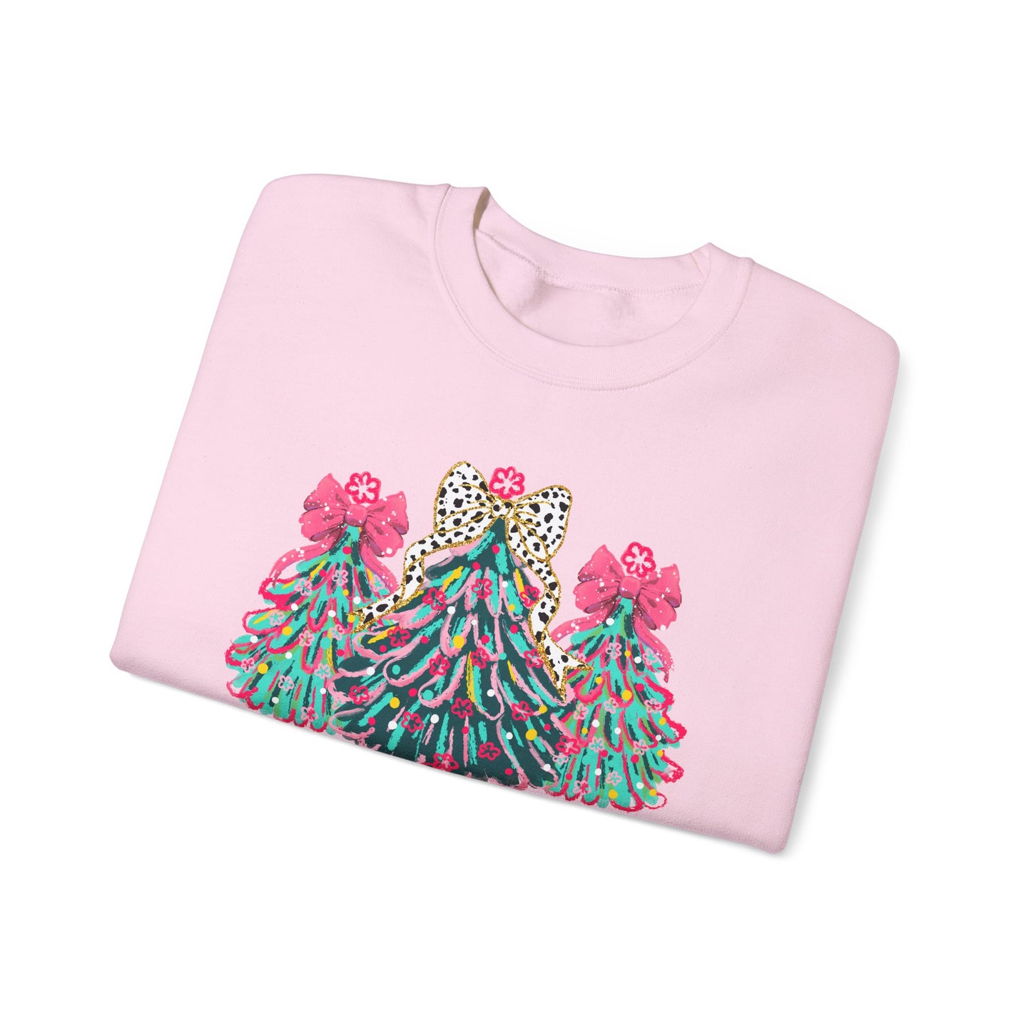 Merry & Bright' Sassy Fun Cheetah Print Bow Christmas Trees Sweatshirt