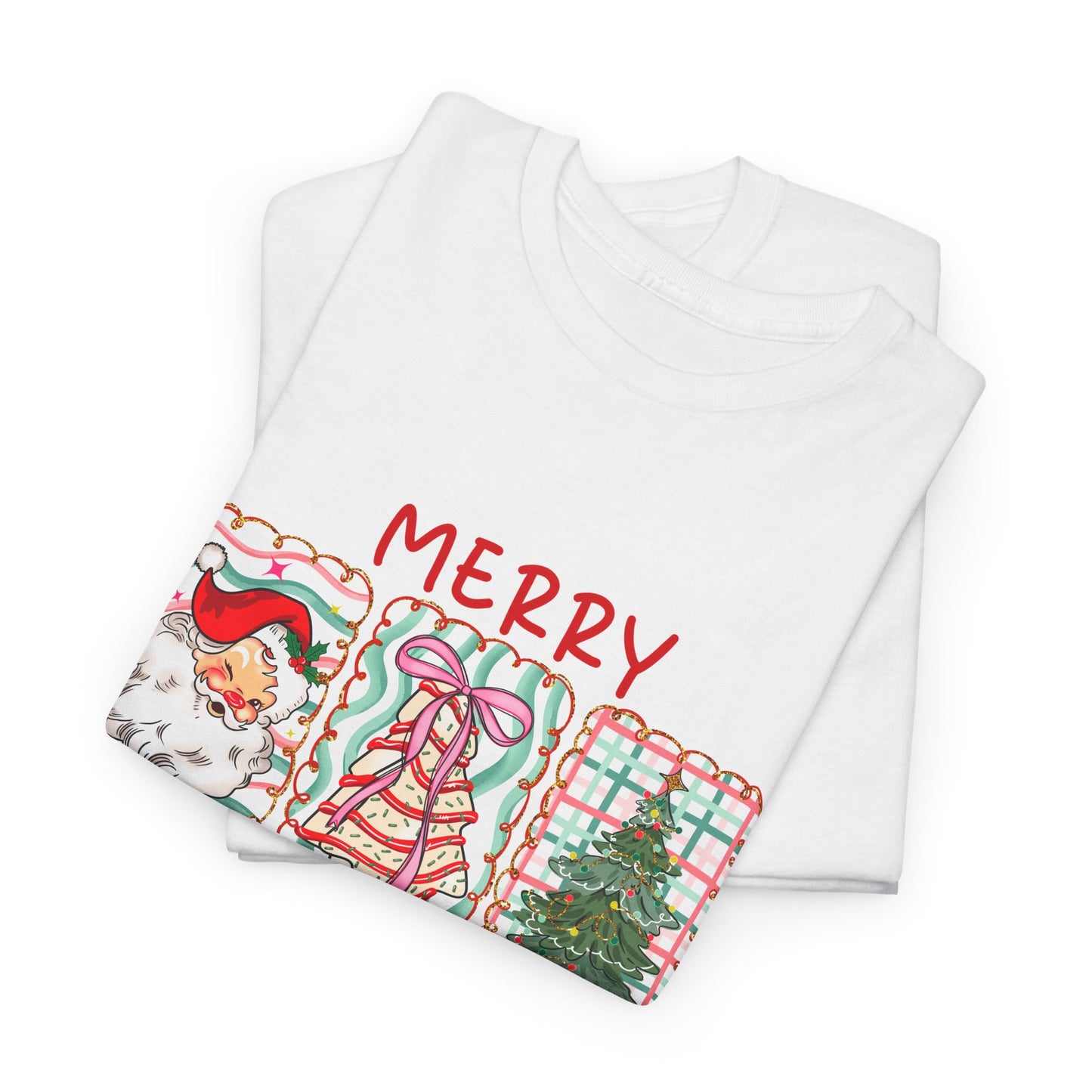 MERRY CHRISTMAS Grid T-Shirt | Santa, Tree, and Plaid Window Pane Tee