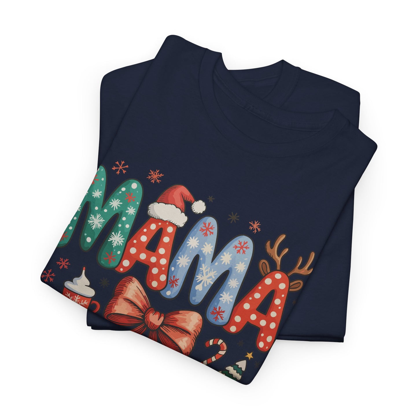 Cute Holiday MAMA Shirt | With Santa Hat, Bow, and Christmas Tree Graphic