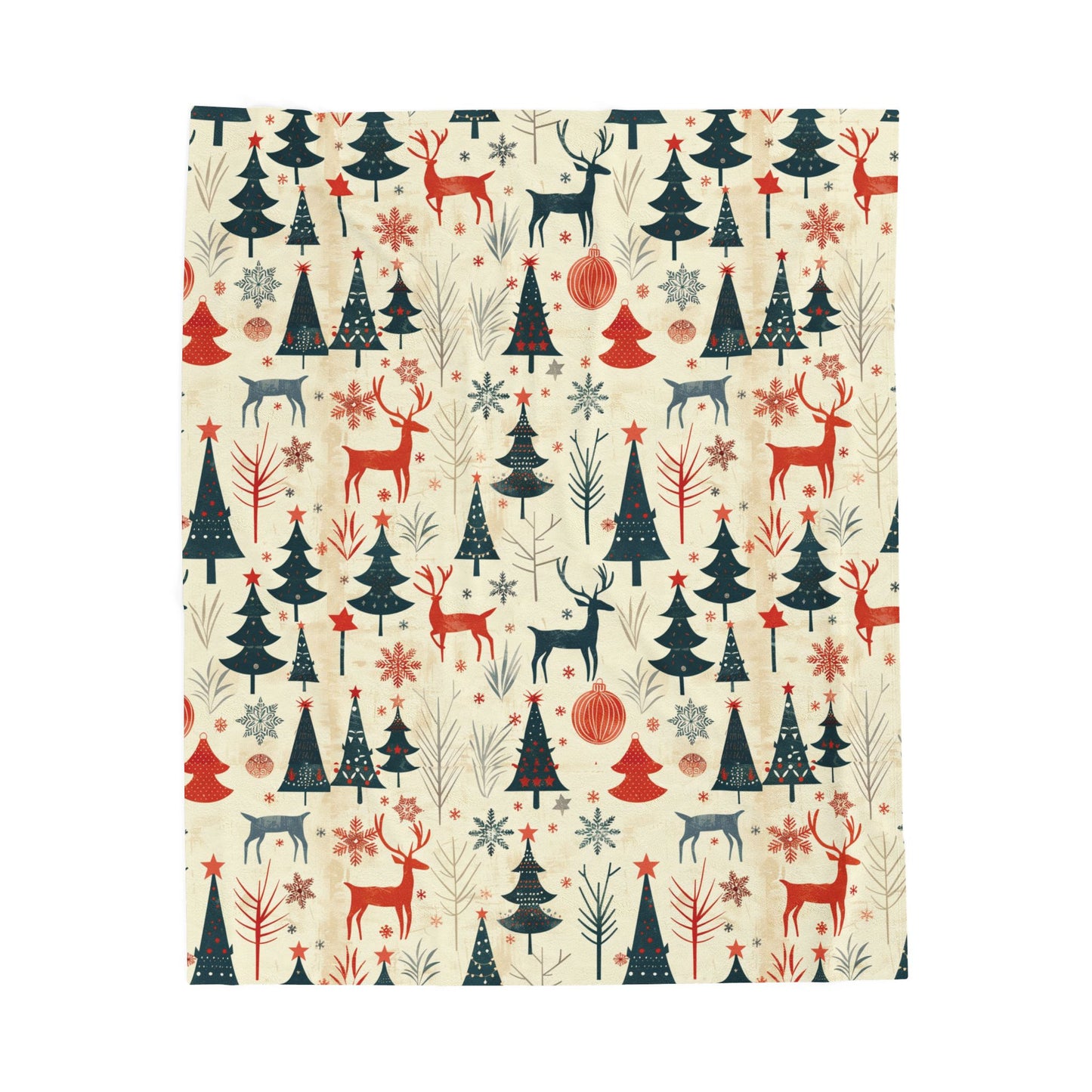 Modern Stylish Holiday Woodland Reindeer & Christmas Tree Cozy Blanket