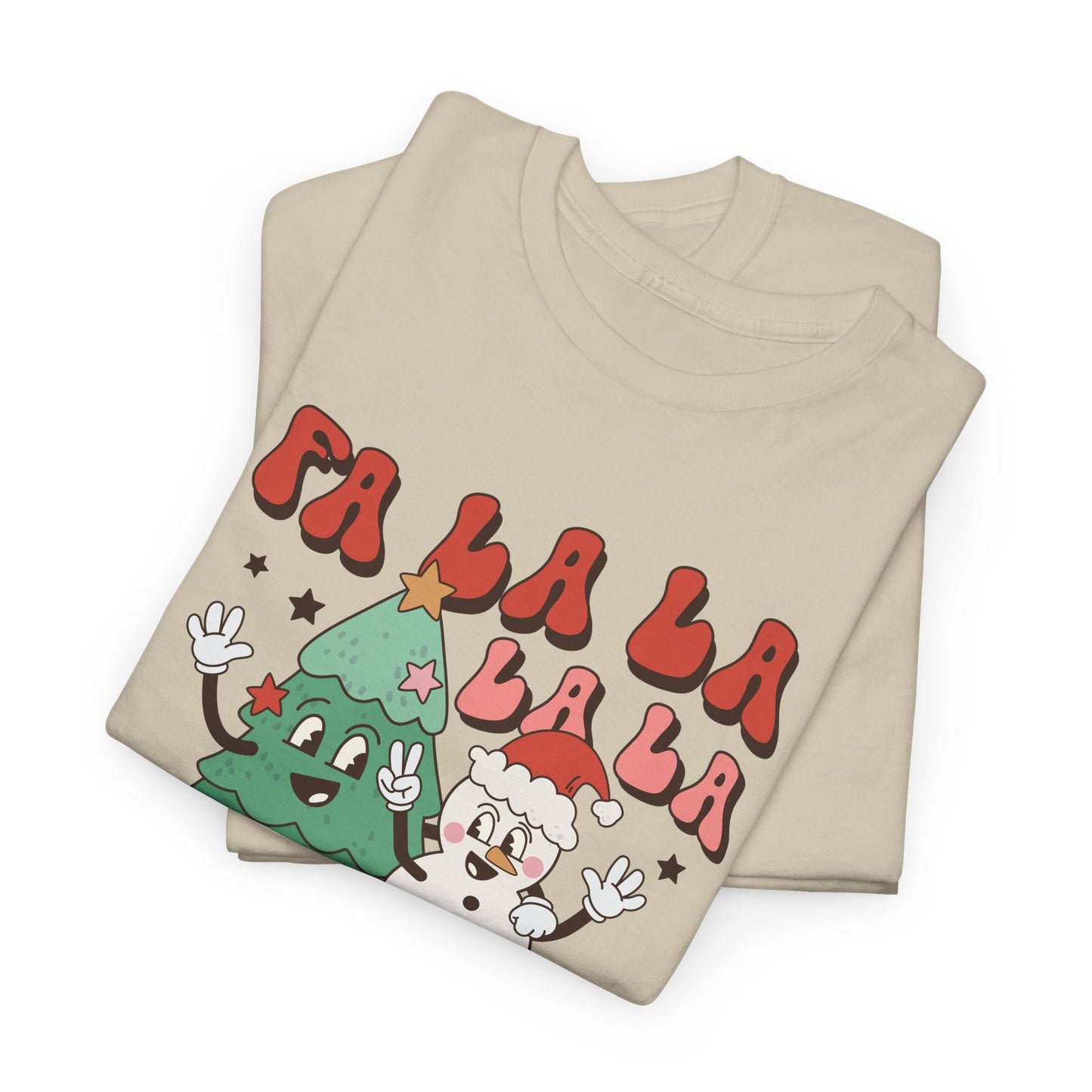 FA LA LA LA Retro Christmas Tree & Snowman Groovy Holiday Vibe Tee
