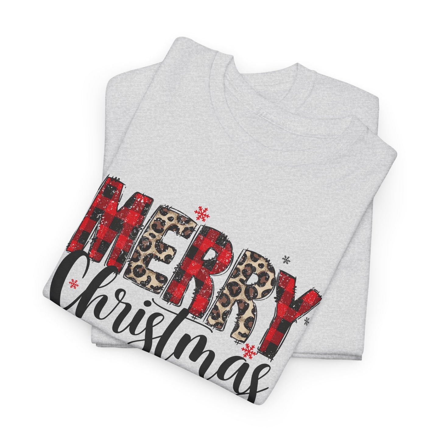 Red Plaid & Leopard Print Merry Christmas Tee