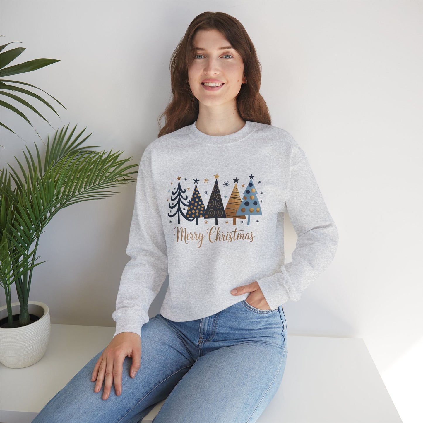 Merry & Bright Navy Gold Chic Holiday Christmas Tree Sweatshirt