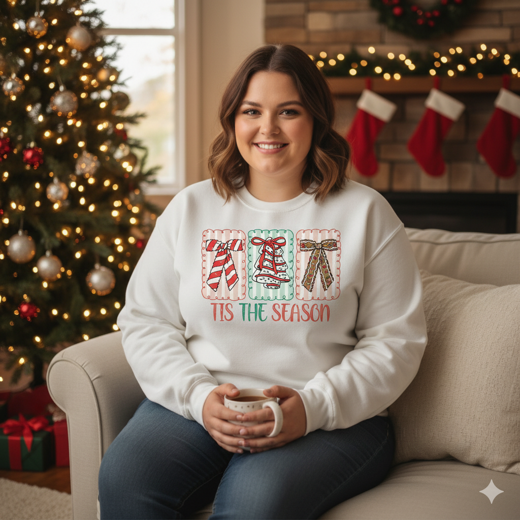 Retro Tis The Season Holiday Christmas Bell & Bow Blocks Sweatshirt