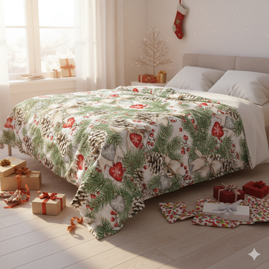 Rustic Pinecone, Fir Bough & Berry Cozy Blanket - Natural Christmas Home Decor