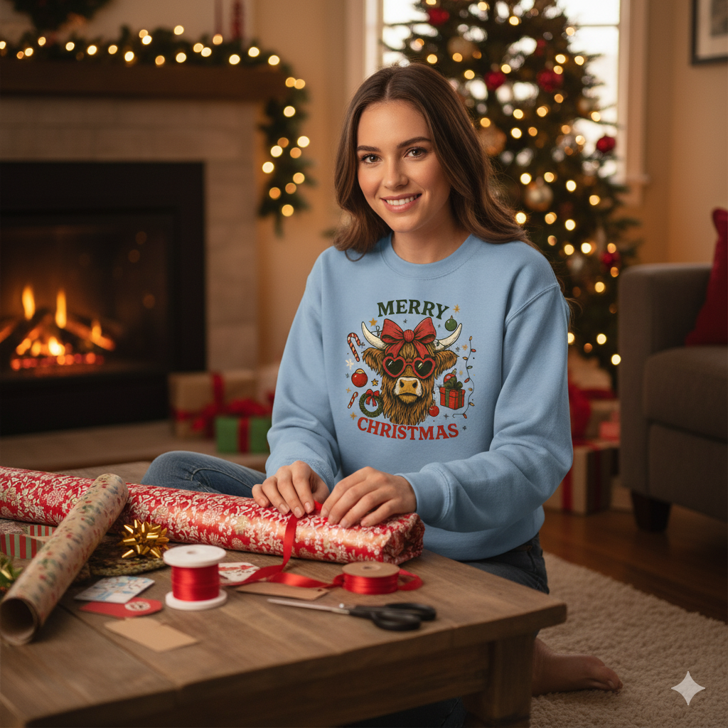 Sassy Funny Highland Cow Merry Christmas Holiday Sweatshirt