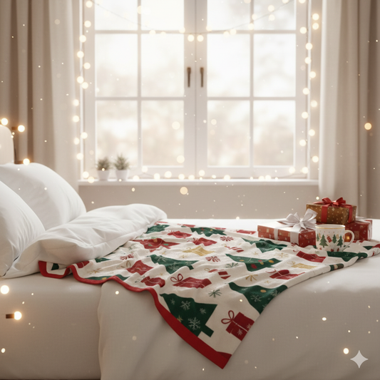 Festive Cozy Christmas Holiday Red and Green Tree Pattern Print Fleece Blanket - Christmas Decor, Winter Snuggle, Seasonal Throw