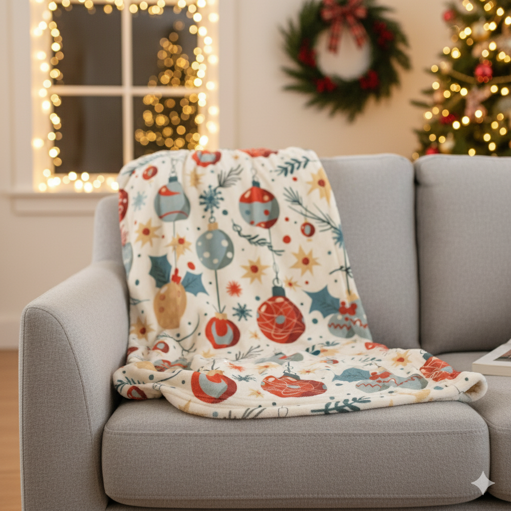 The "Ode to Grandma's Tree" Cozy Christmas Throw - Nostalgic Ornament Holiday Decor