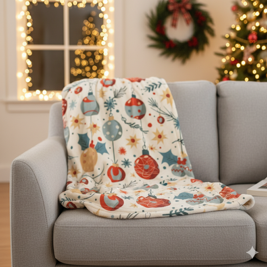 The "Ode to Grandma's Tree" Cozy Christmas Throw - Nostalgic Ornament Holiday Decor