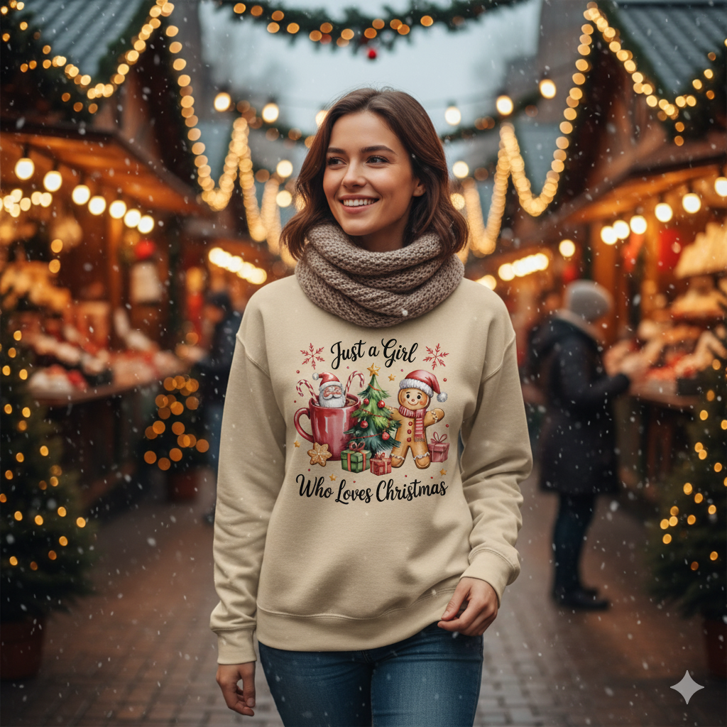 Just a Girl Who Loves Christmas Cozy Holiday Sweatshirt