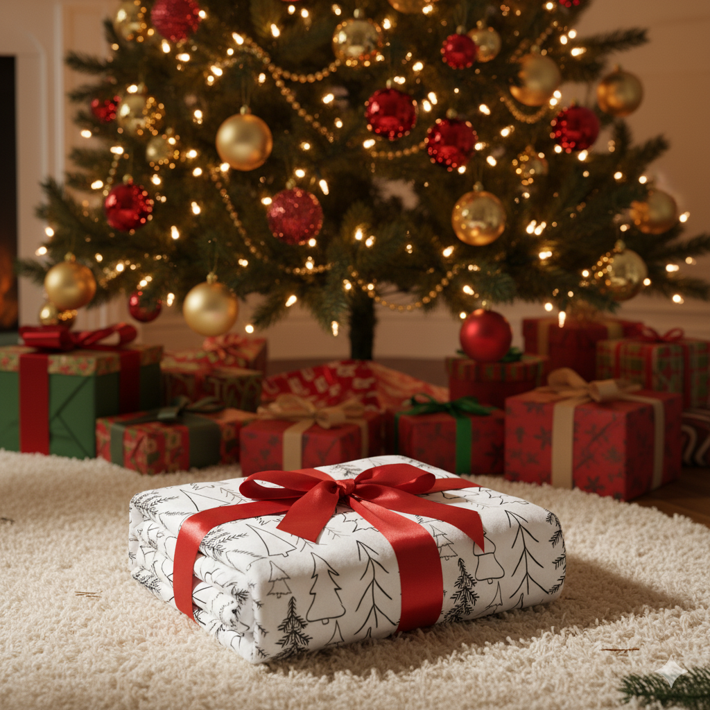 Minimalist Modern Holiday Black & White Christmas Tree Pattern Blanket -