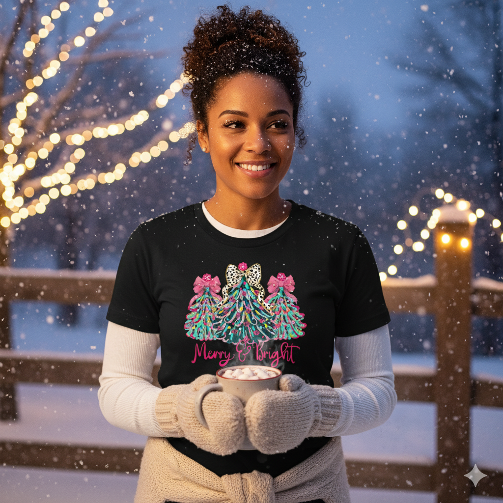 Cozy Christmas Tree Farm Style Tee | Festive Plaid & Leopard Print Shirt