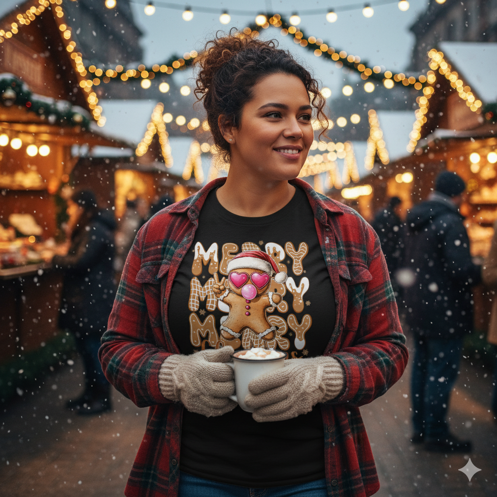 Sassy Gingerbread Man Cozy Heart Eyes Christmas Cookie Tee