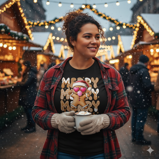 Sassy Gingerbread Man Cozy Heart Eyes Christmas Cookie Tee