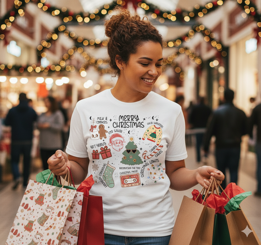 Merry Christmas Doodle Icon T-Shirt | Vintage Holiday Aesthetic Tee