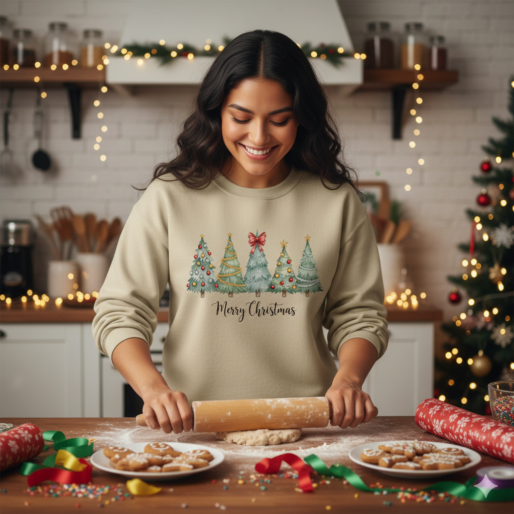 Merry Christmas Watercolor Festive Holiday Tree Forest Sweatshirt