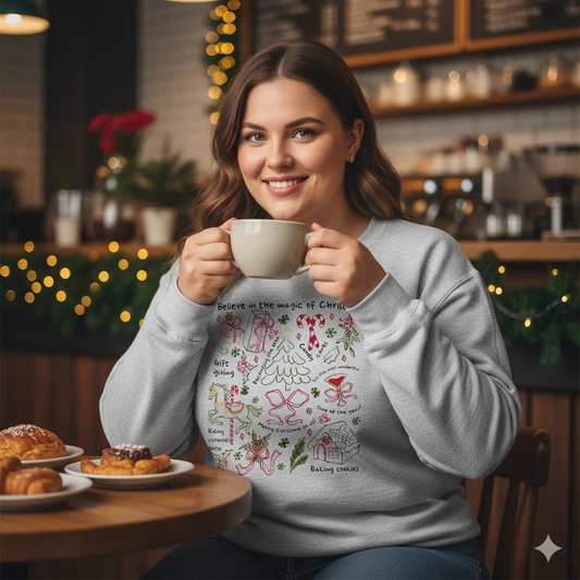 Believe in the Magic of Christmas Doodle Festive Holiday Cozy Crewneck Sweatshirt