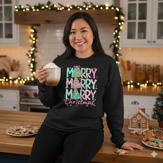 Bold Merry Merry Merry Pink Teal Christmas Sweatshirt